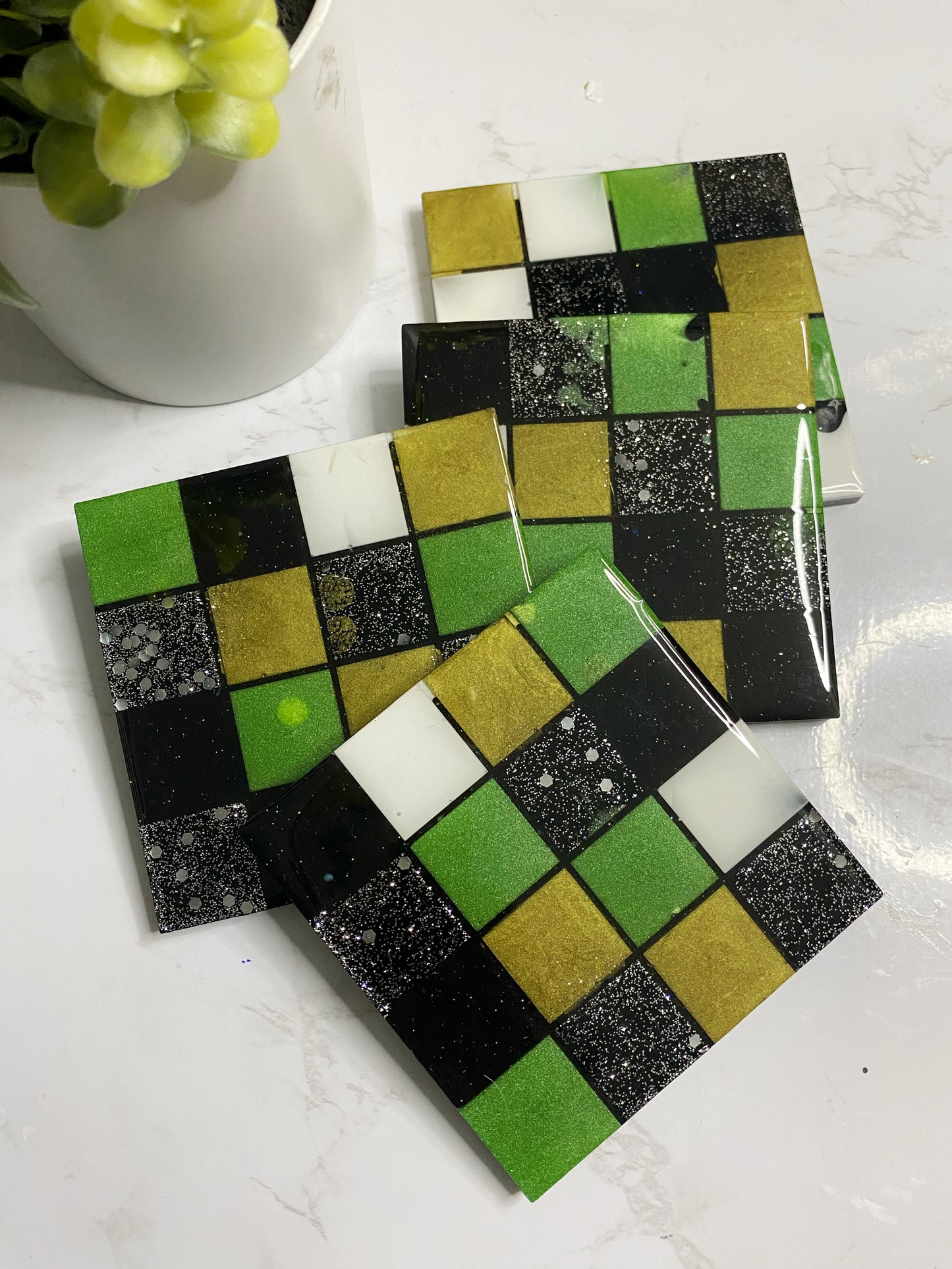 Checkerboard Resin Coaster Masculine Color Palette