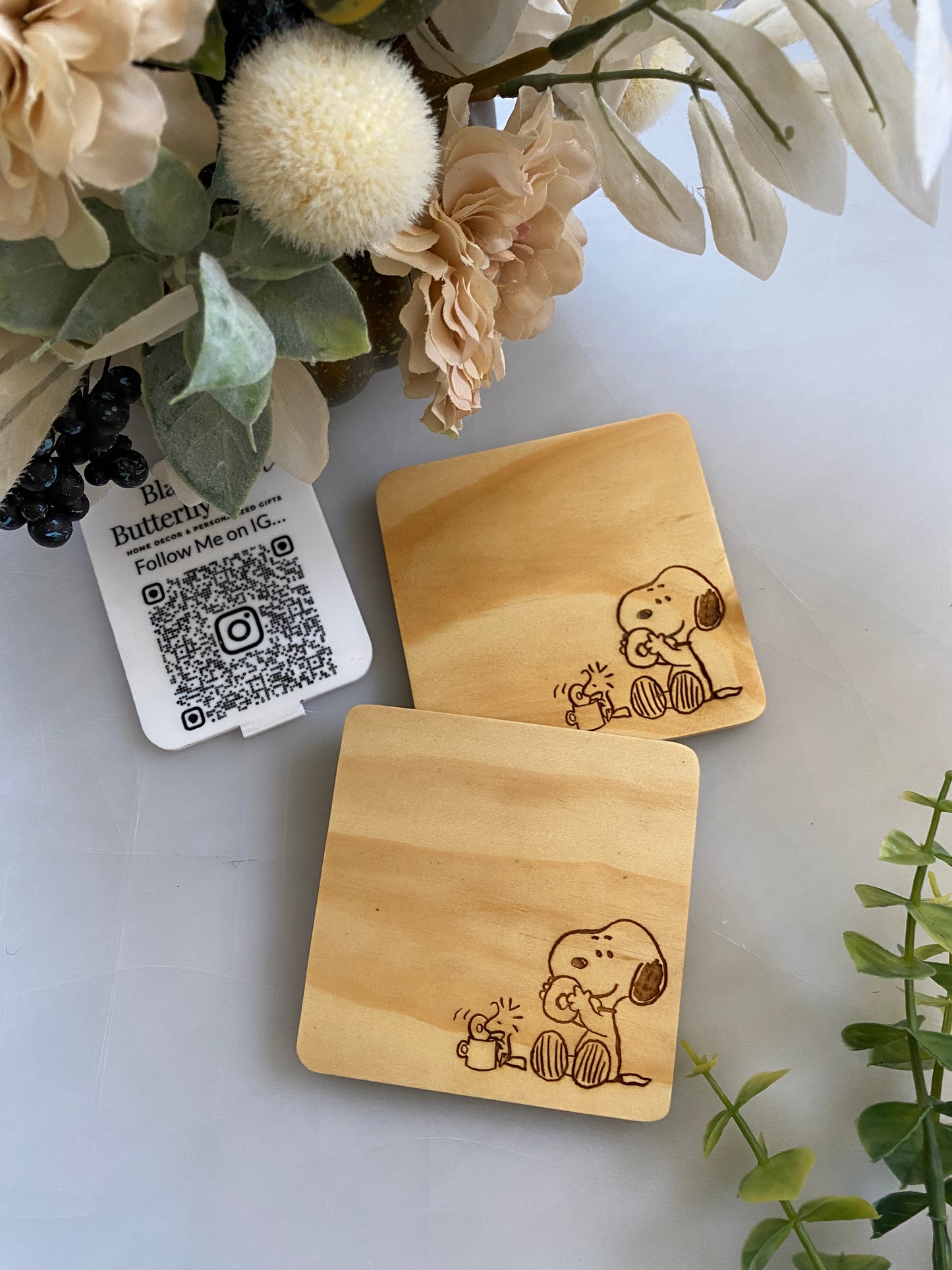 Snoopy, Woodstock and the Peanuts Gang Wood Coasters