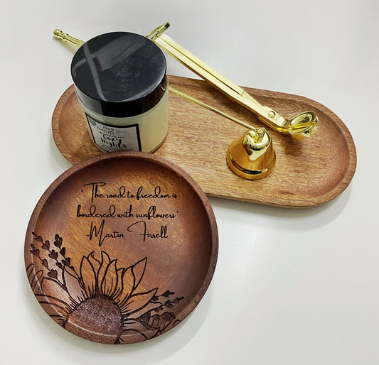 Custom Engraved Wood Candle Coaster for Self Care and Meditation