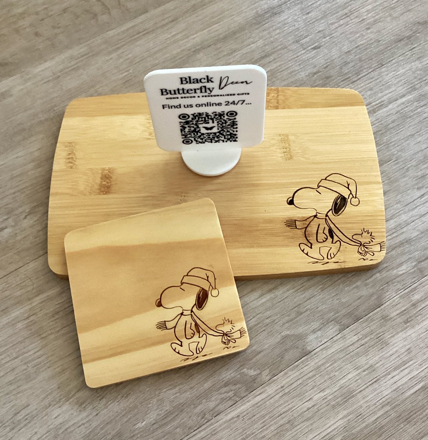 Snoopy & Woodstock Best Friends Bamboo Candle Board & Wood Coaster