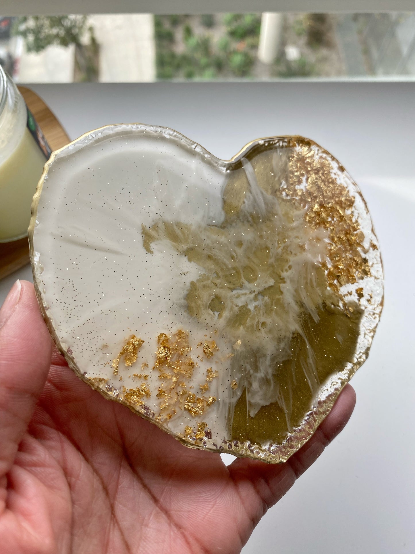 Romantic Resin Heart Coaster Tray