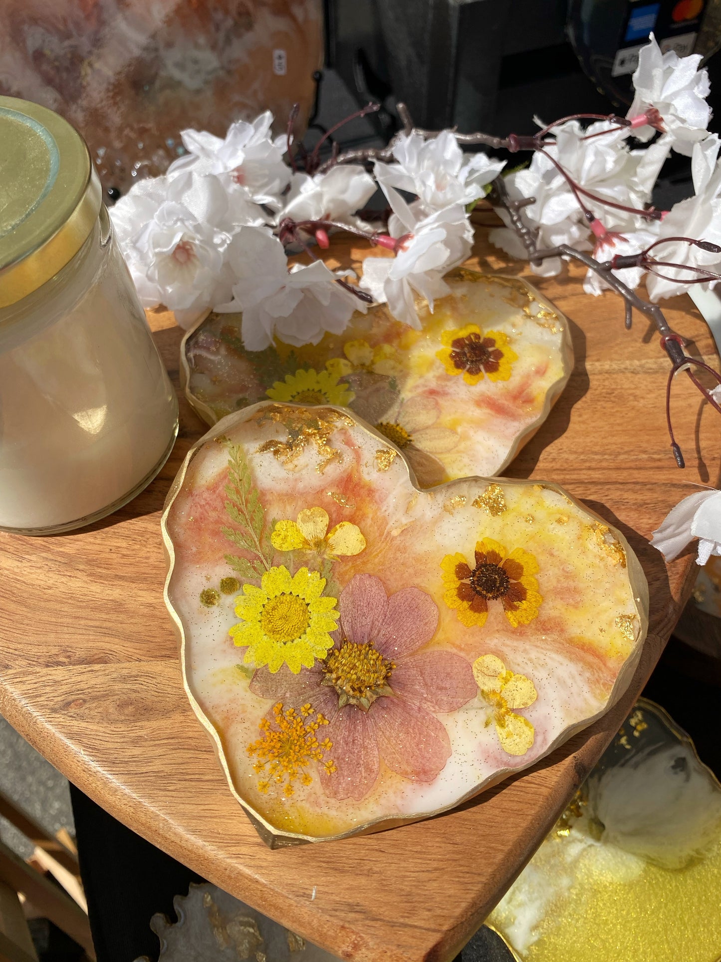 Pressed Flower Resin Heart Coaster Flower Preservation