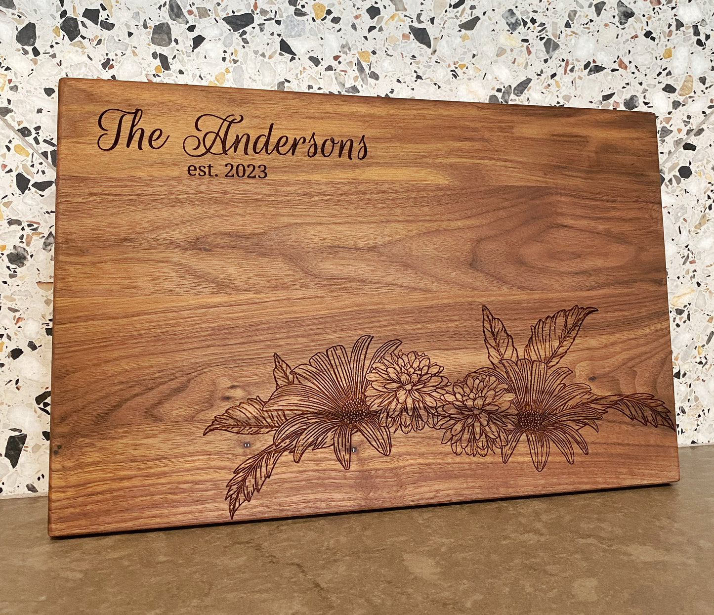 “Mushroom Village” Engraved Flower Charcuterie Serving Board