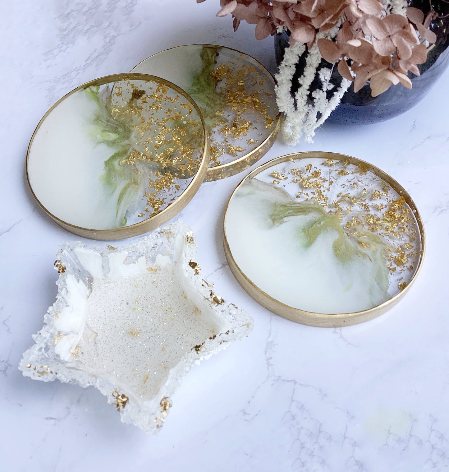 Round Resin Coaster and Star Dish Set of 3