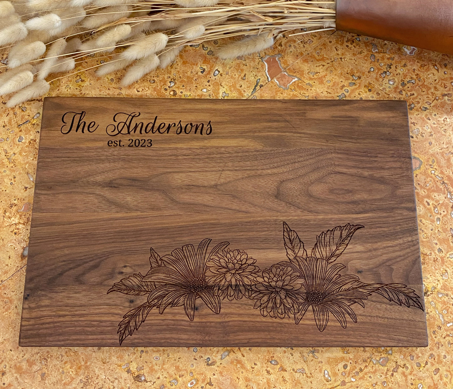 “Mushroom Village” Engraved Flower Charcuterie Serving Board