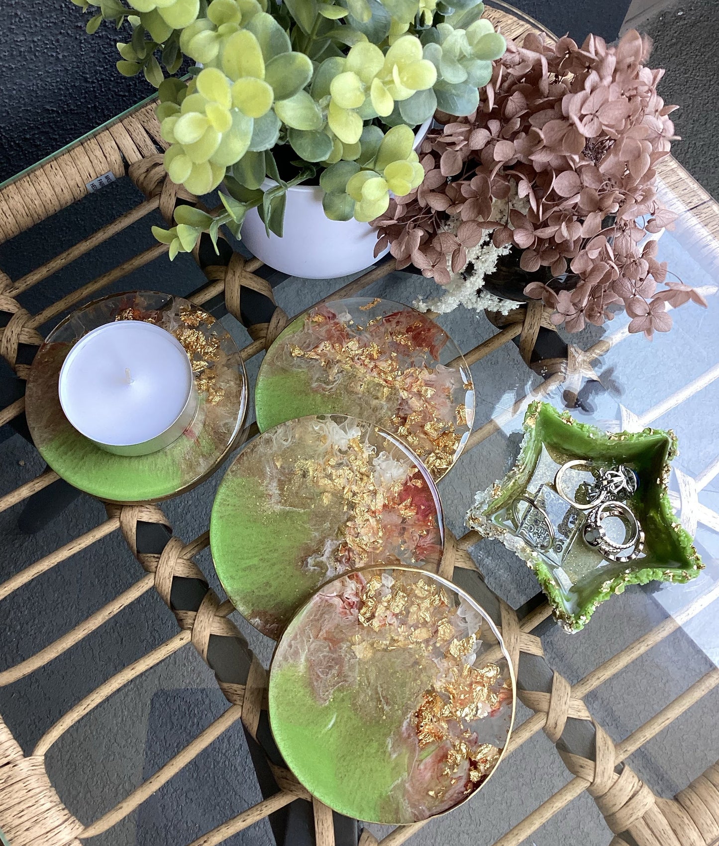 Round Resin Coaster and Star Dish Set of 3