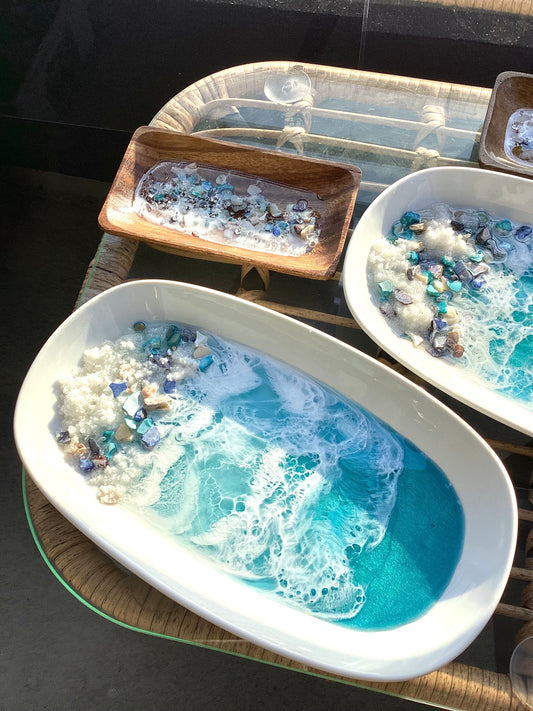 Seaside Ocean Inspired Resin Ceramic Oval Tray for Coastal Lover