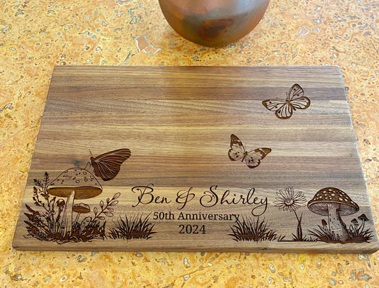 “Mushroom Village” Engraved Flower Charcuterie Serving Board