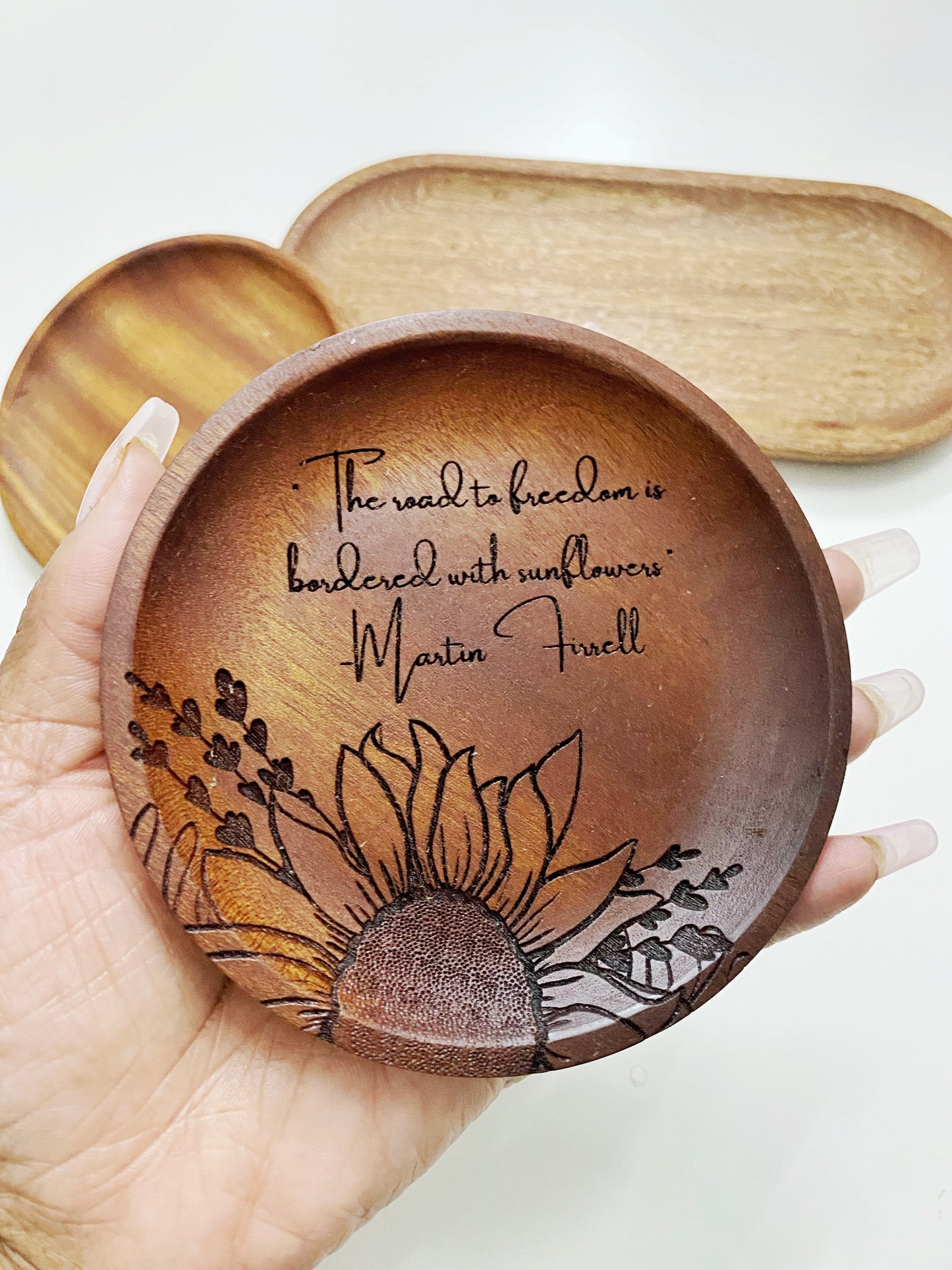 ustic Engrave Sunflower Coaster Tray