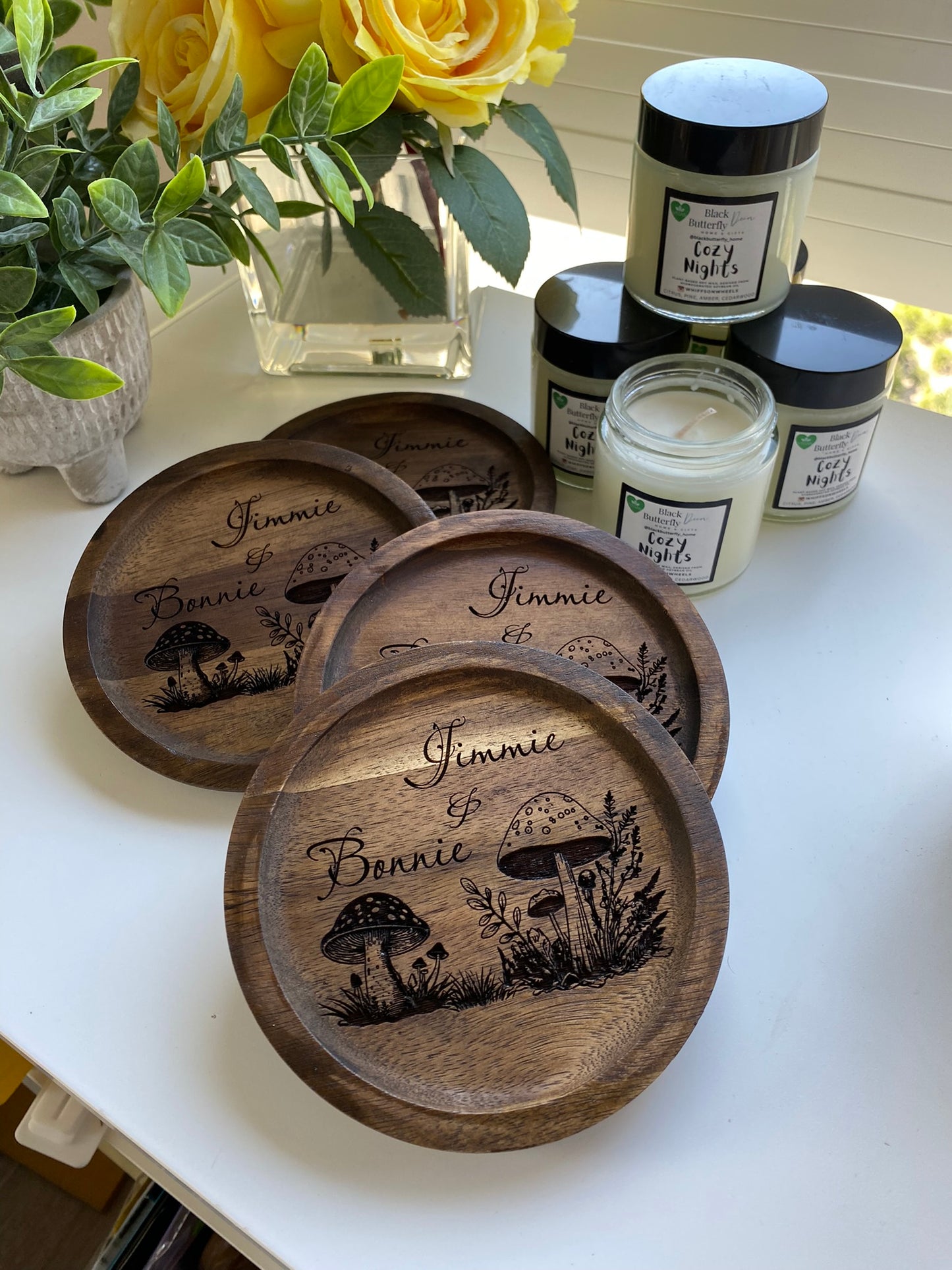 "Mushroom Village" Wood Coaster Tray Set of 10 WHOLESALE