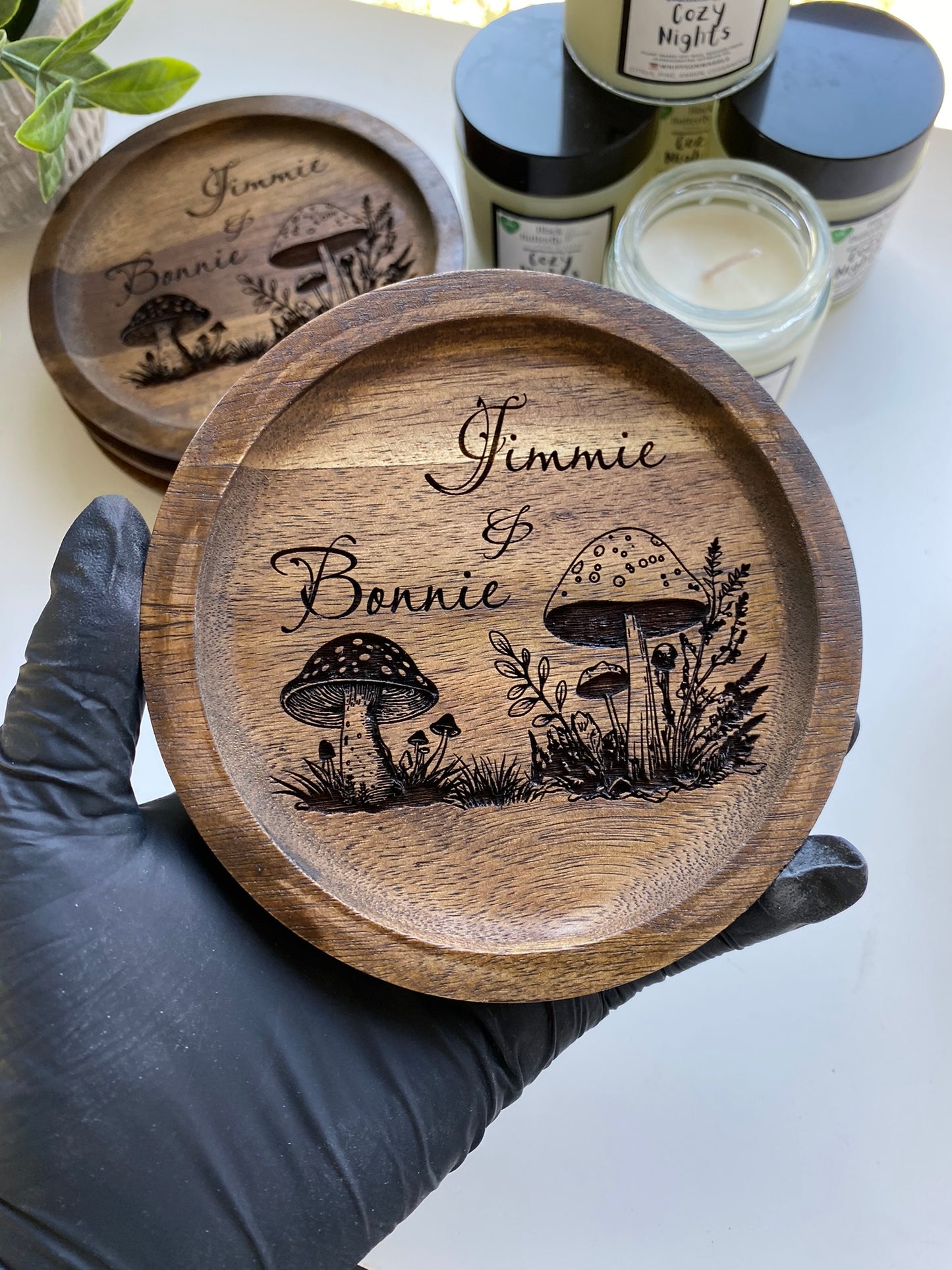 Mushroom Engraved Wood Coaster